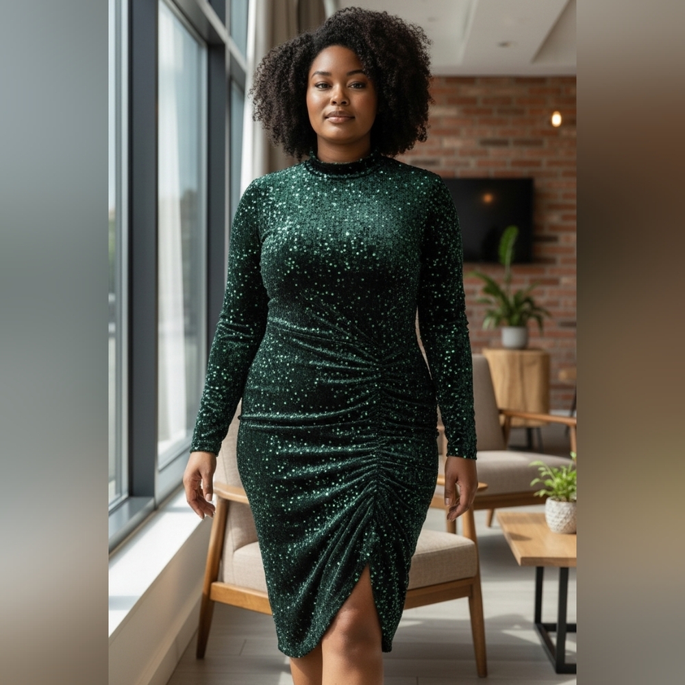Eloquii Sequin Velvet Emerald Green Dress Women 28 Wedding Cruise‎ St Patrick